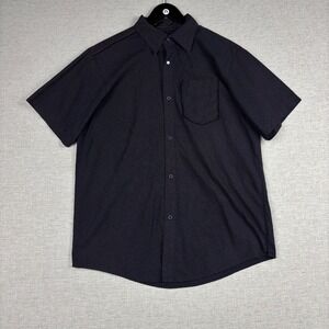 Split Mens Short Sleeve Button Down Shirt Black Red Pinstripe Large Skater Y2K
